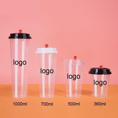 China Single Wall Disposable Take Away Clear Bubble Milk Tea Cup PP Plastic Cups Hard Custom Injection Frosted Cups for sale