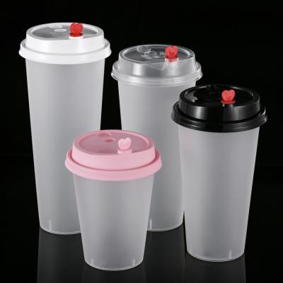 China Custom DOUBLE WALL Clear Cold Drink Drinks Cup PP Wholesale Disposable Hard Plastic Cups With Lids for sale