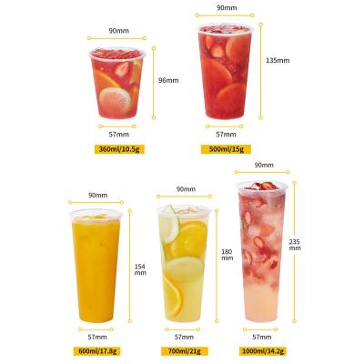 China Single Wall Custom Logo Mug Disposable Boba Tea Juice Hard PP Clear Plastic Hard Cup With Lids for sale