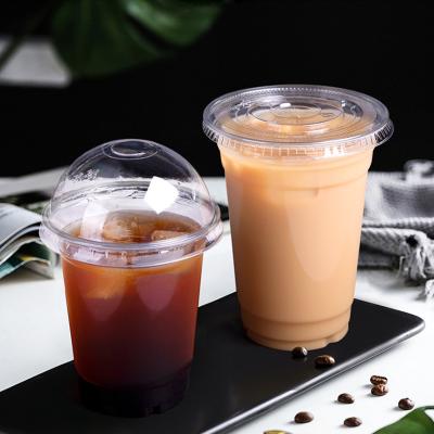 China DOUBLE WALL Factory U Shape 500ml 700ml Eggnog Plastic Fruit Cup Disposable Pet Plastic Cup With Dome Lids for sale