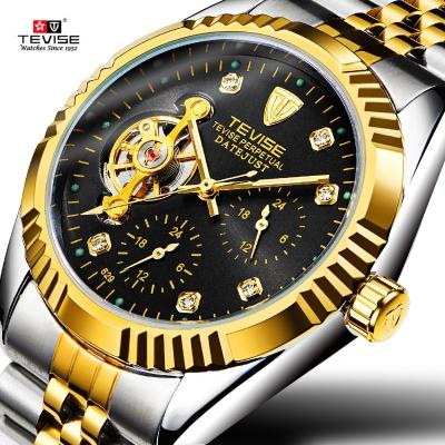 China Cool Military Wrist Watch Automatic Mechanical Skeleton Brown Stainless Steel Strap Watches for sale