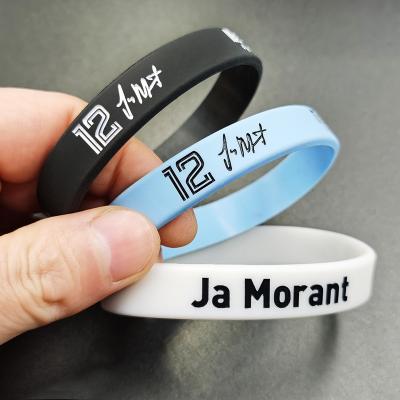 China Ja Morant simple punk blue white waterproof male porcelain black silicone rubber wristband bracelets for sale