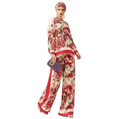 China New Fashion Polyester Vintage Printing Suit Muslim Abaya Design Muslim Women Dress 2023 for sale