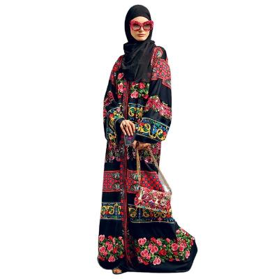 China Polyester Flowy Fashion Printed Muslim Lace Long Dresses Muslim Womens Fashion Long Dresses for sale