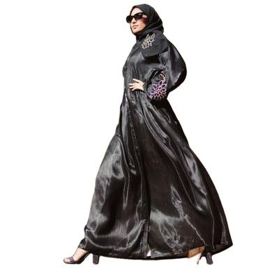 China Fashion Muslim Polyester Taffeta Lace Long Cardigan Muslim Dress Button Up Muslim Abaya Abaya Designs for sale