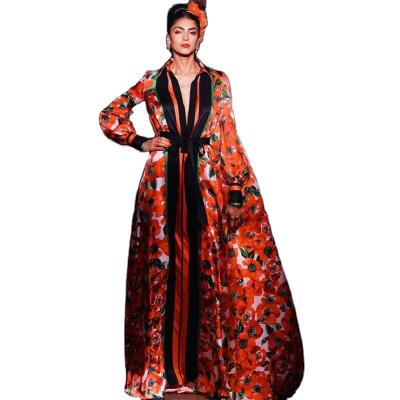 China The open bathrobe 2023 new Muslim women's long robe polyester lace printed loose red muslim bathrobe for sale