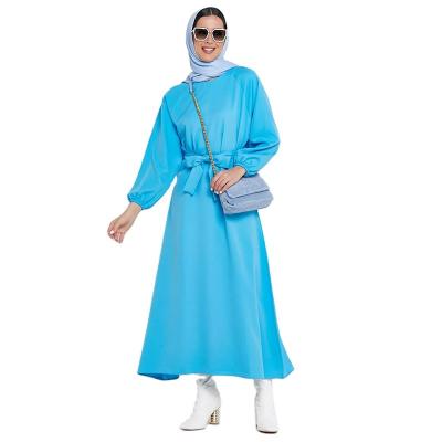 China 2023 new Muslim Anti-wrinkle blue gathered abaya women's one-line dress muslim dress for sale