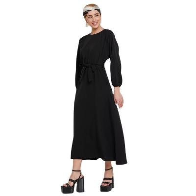 China 2023 New Abaya Women's Anti-Wrinkle Black Gathered Muslim Dress A Line Muslim Dress for sale