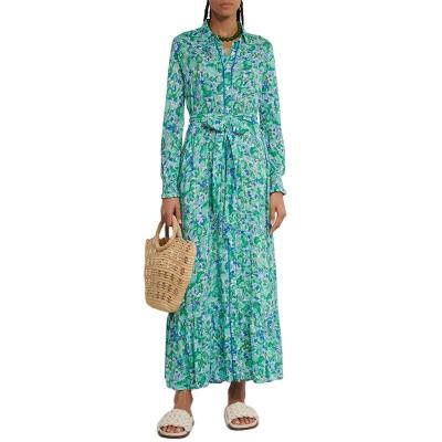 China 2023 new Anti-wrinkle green floral shirt dress women dresses modest islamic clothing muslim dresses for women for sale