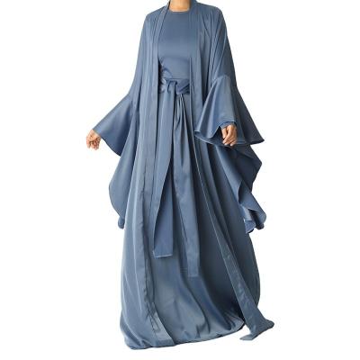 China Vintage Dusty Blue Abaya Queen Satin Kimono Two Piece Set for sale