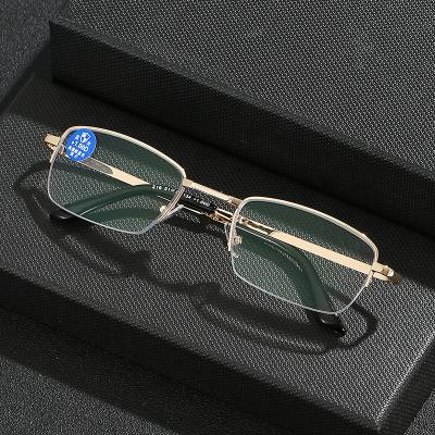 China Retractable Reading Glass Half Frame Metal Color Retractable Gold Reading Glasses for sale