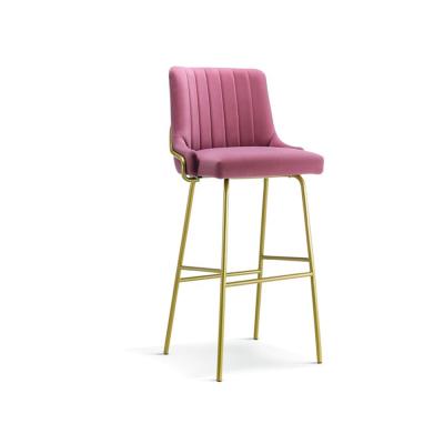 China 2022 New Designs High Stable Metal Legs Sneak Against Pink Bar Chair With Footstool For Bar Cafe for sale