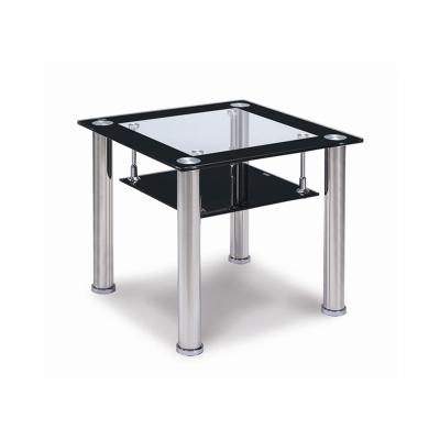 China Practical free sample elegant black paint two layers of side table tube stainless steel tempered glass for sale