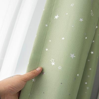 China High Quality Blackout Star Silver Printed Blackout Curtain Piece Soft Green Curtain For Kids Curtain for sale