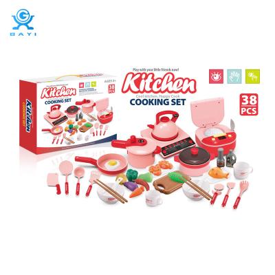 China Preschool Kids Toys Newest 38pcs Kids Cooker Set Cooking Kitchen Set Toys for Kids Preschool Toys for sale