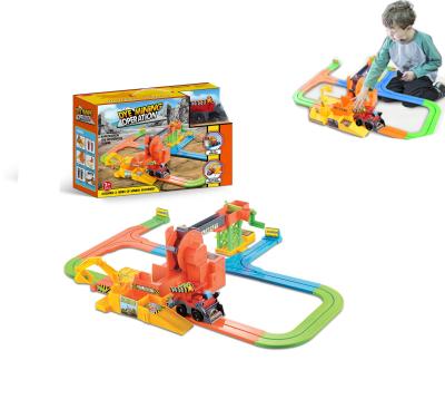 China Ride On Toy Electric Train Track Toy DYE Mining Quarry Truck Adventure Toys Set DIY Assembly Auto Car Sets for sale