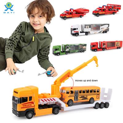 China Friction Toy 1/48 Crane Car Toy Display Box Pull-Back Vehicle Diecast Ambulance Diecast Model Car Truck Toys Cranes Flat Car for sale