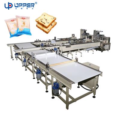 China Food Bread Slice and Automatic Flow Package Machine for Cake Toast Cupcake Log Roll Fruit Pie for sale