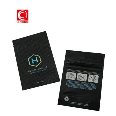 China Barrier Custom Printed Black Foil Mylar Smell Proof Connected 3 Side Seal Bags for sale