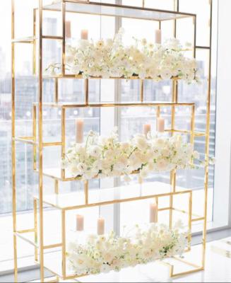 China Gold Modern Rental Stainless Steel Back Bar Display Rack Shelving Unit For Party Event Wedding 128*52*215cm for sale