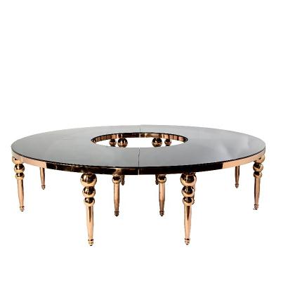 China (Others) Adjustable Event Decor Furniture S Shape Glass Top Round Serpentine Dining Banquet Stainless Steel Table For Wedding for sale