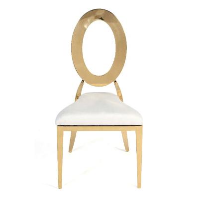 China Modern Modern Stainless Steel Event Gold Silver White Round Back Dining Chair For Wedding Party for sale