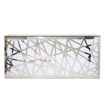 China Modern Design Luxury Mirrored Gold Stainless Steel Glass Top Bar Counter Portable Table For Party Event for sale