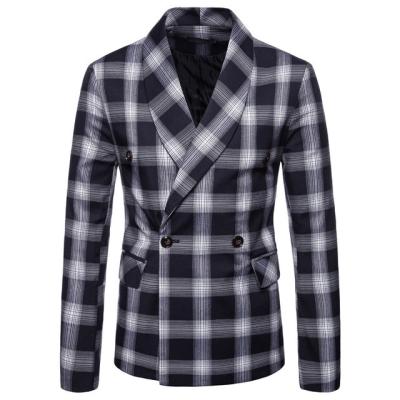 China Breathable Business Formal Party Gentleman's Plaid Double Breasted Suit Men's Classic Blazer for sale