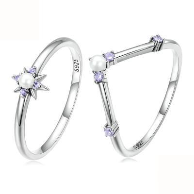 China Fashionable Delicate Star Zircon Ring 925 Sterling Silver Ring Inlaid Shell Purple Heart Shape Ring Fine Jewelry Promised Ring for sale