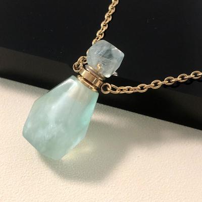 China Portable Crystal Gemstone Bottle Essential Oil Bottle Crystal Oil Perfume Bottle Empty With Stainless Steel Collar Oil Crystal Bottle for sale