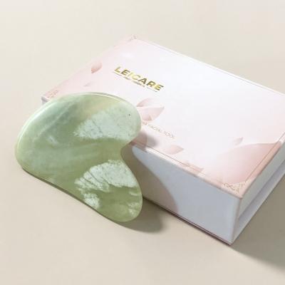 China Custom Logo Xiuyan Jade Gua Sha Stone Xiuyu Green Jade Guasha Tool Gua Sha Board Jade Face Massage Tool With Gift Box for sale