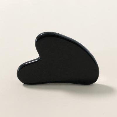 China Black Obsidian Stone Gua Sha Board Obsidian Gua Sha Stone Handheld Black Facial Tool Scraping Massage Kit Gift Box Custom Logo for sale