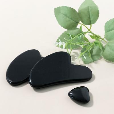 China Jade Gua Sha Stone Black Guasha Obsidian Stone Guasha Board Handheld Gua Sha Obsidian Tool Facial Massager Scraping Custom Logo for sale