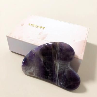 China Hand Held Amethyst Gua Sha Face Scrub Facial Massager Kit Gift Box Custom Logo Amethyst Stone Panel Jade Guasha Stone Gua Sha Tool for sale