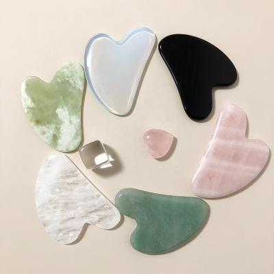 China Custom Logo Handheld Scraping Jade Gua Sha Stone Guasha Jade Facial Tool Green Aventurine Jade Gua Sha Board Face Massage Tool for sale