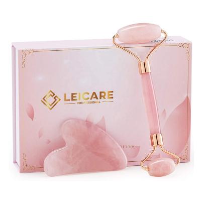 China High Quality Hand Held Pink Jade Roller and Guasha Roller Jade Roller Gua Sha Set Rose Quartz Jade Gua Sha Stone Facial Massage Tools for sale