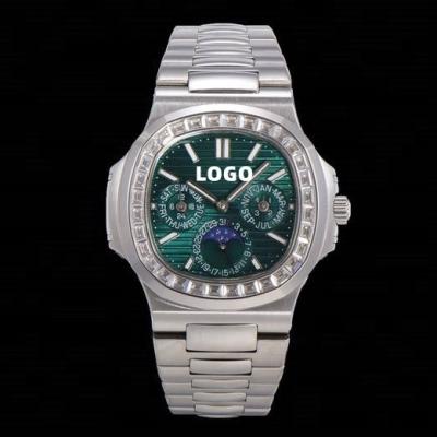 China Factory ETA 240 Luxury Mechanical Day/Date 2022 New 5740 Movement 40mm Marks Multifunction Green Diamond PP Watch for sale