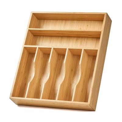 China Home/Hotel/Restaurant Hot Selling Bamboo Wood 7 Slots Cutlery Kitchen Organizer Silverware Tray Utensil Rack for sale