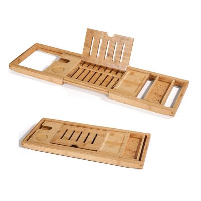 China Custom Expandable Natural Shower Bamboo Wooden Tray Home/Hotel/Restaurant Deck Bath Tray Bathroom Tub Deck for sale