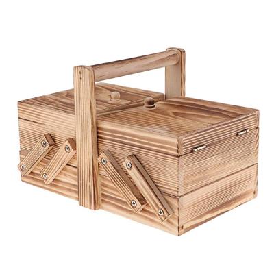 China Vintage Custom Cantilever Factory Size Tool Basket Stored Portable Sewing Jewelry Box With Handle for sale