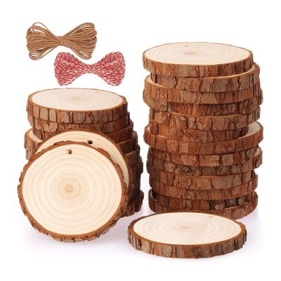 China Wholesale Traditional 25 Piece Unfinished Natural Wood Crafts DIY Round Tree Slices Christmas Decoration Supplies for sale