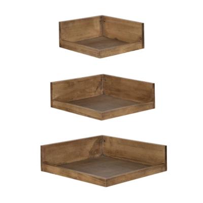 China Wholesale Natural Brown Bathroom Bedroom Storage 3 Wall Mounted Floating Indoor Storage Shelf Christmas Decorations for sale