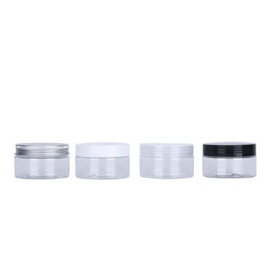 China Recyclable Food Grade Hot Selling Cream Candy Flowers 68/410 PET Plastic Clear Jar 100ml With Aluminum Lid for sale