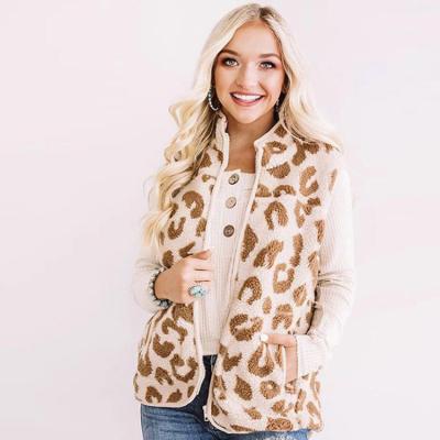 China QUICK DRY female comic collar leopard printing plush zipper vest autumn new product ladies sleeveless jacket for sale