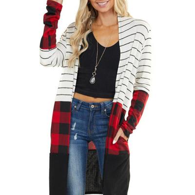 China New Style QUICK DRY Knitted Sweater Women Fall/Winter Contrast Stripe Color Plaid Quilted Casual Women's Jacket for sale