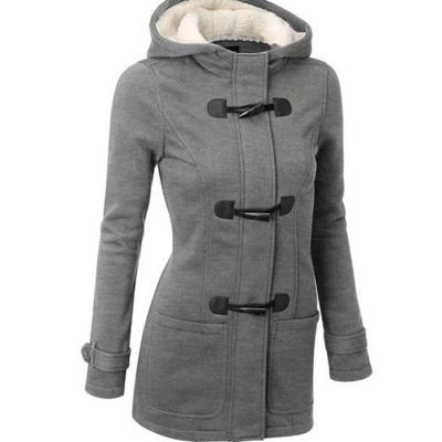 China 2020 QUICK-DRY European and American women's autumn and winter news horn jacket button thick hooded cotton coat women coat women for sale