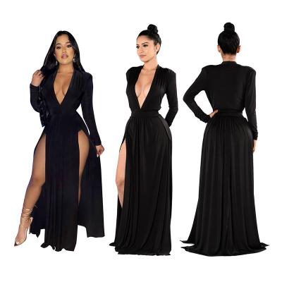 China 2022 Women's Breathable Both Sides Bifurcate High Long Dress Deep V Dress Skirt Dress for sale