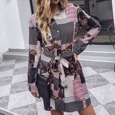 China Bohemian mid-waist length women's long-sleeved dresses European and American women's skirts fall 2021 viable for sale