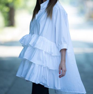 China White Women Plus Size Summer White Shirt Dress Dress For Women Cotton Tunic Ruffle Top Dress Plus Size Women Dress Maxi Cotton Tunic for sale