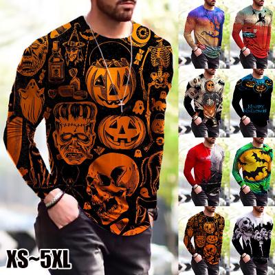 China Others Halloween autumn and winter new men's printed simple long-sleeved T-shirt for sale